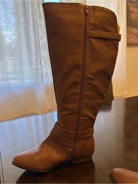 Material Girl Brown Over-the-Knee Zip Riding Boots
